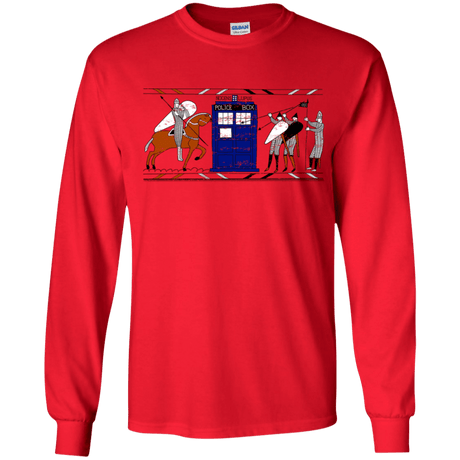 T-Shirts Red / YS Nocens Lupus Tardis in the Bayeux Tapestry Youth Long Sleeve T-Shirt