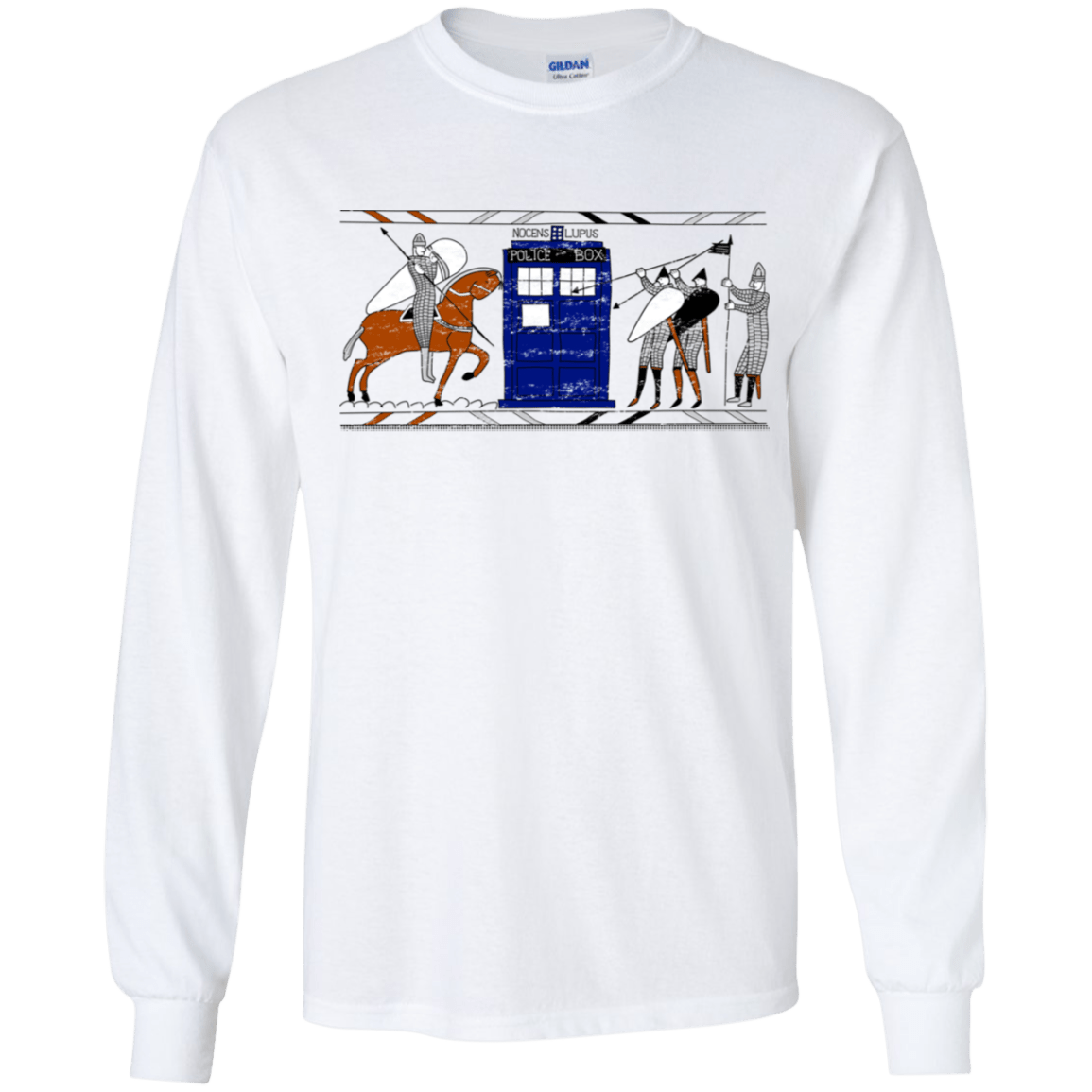 T-Shirts White / YS Nocens Lupus Tardis in the Bayeux Tapestry Youth Long Sleeve T-Shirt