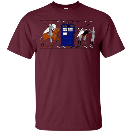 T-Shirts Maroon / YXS Nocens Lupus Tardis in the Bayeux Tapestry Youth T-Shirt