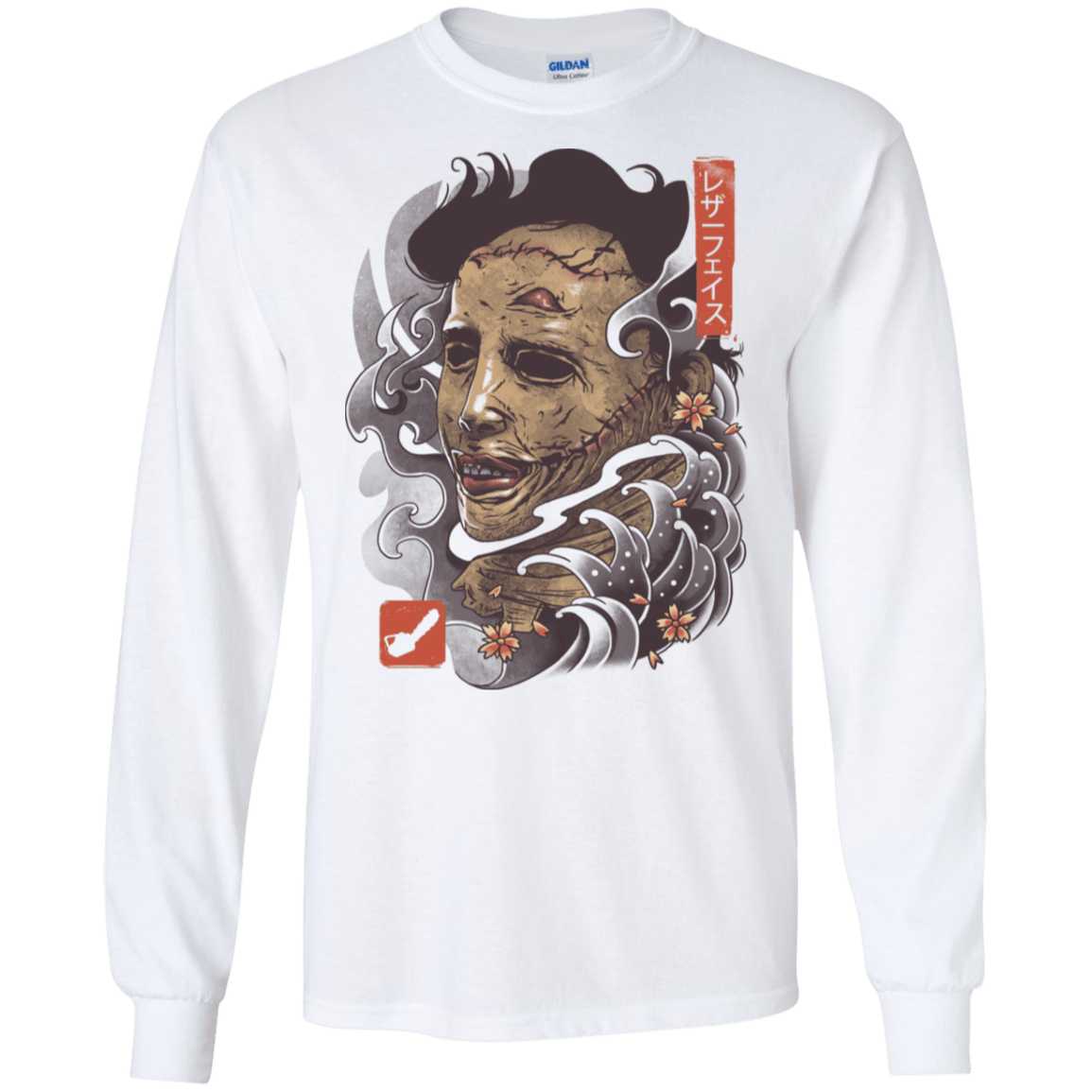 T-Shirts White / S Oni Leather Mask Men's Long Sleeve T-Shirt