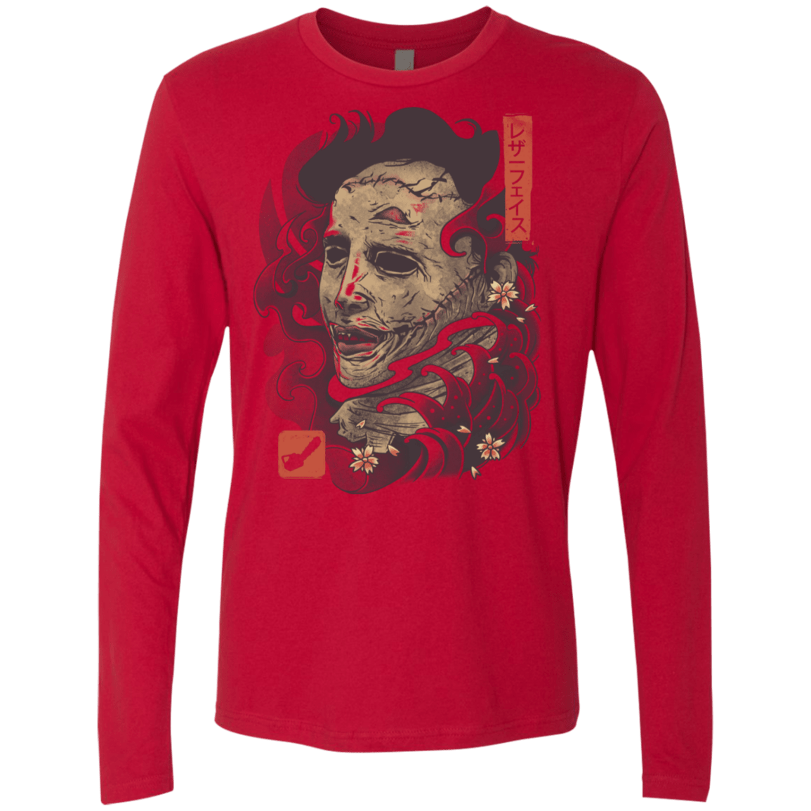 T-Shirts Red / S Oni Leather Mask Men's Premium Long Sleeve