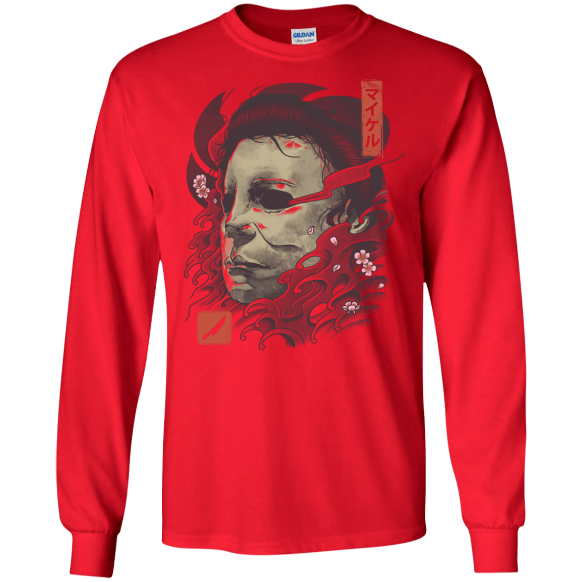 T-Shirts Red / S Oni Slasher Mask Men's Long Sleeve T-Shirt