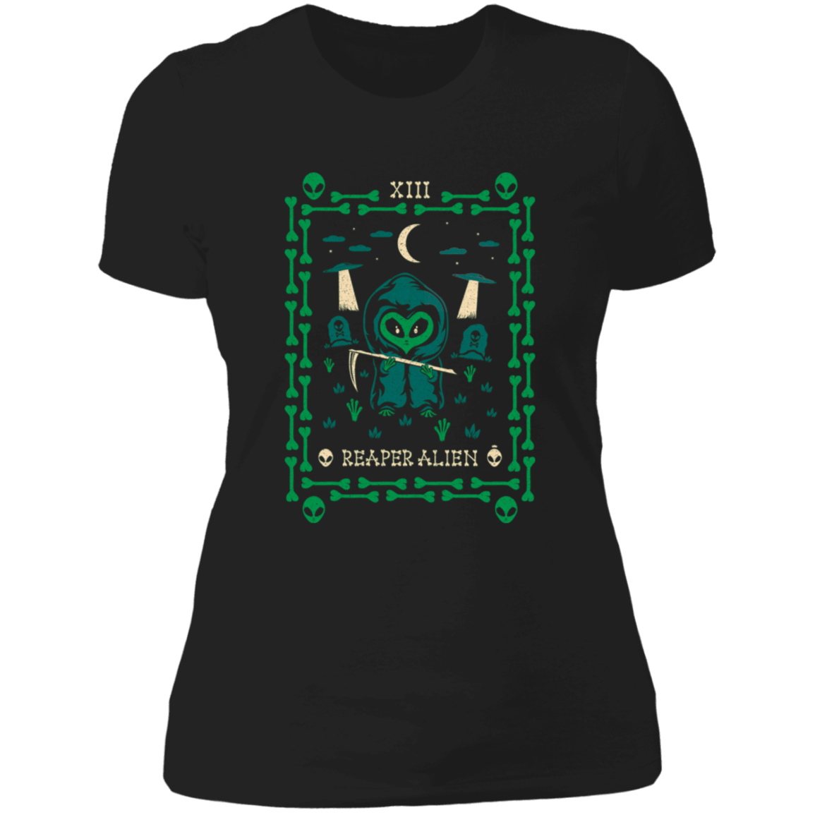 T-Shirts Black / X-Small Reaper Alien Tarot Card Women's Premium T-Shirt