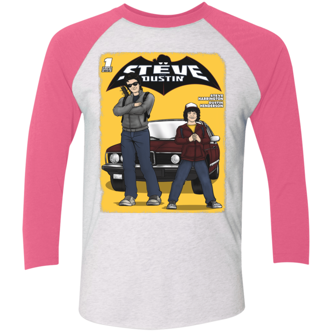 T-Shirts Heather White/Vintage Pink / X-Small Strange Duo Men's Triblend 3/4 Sleeve