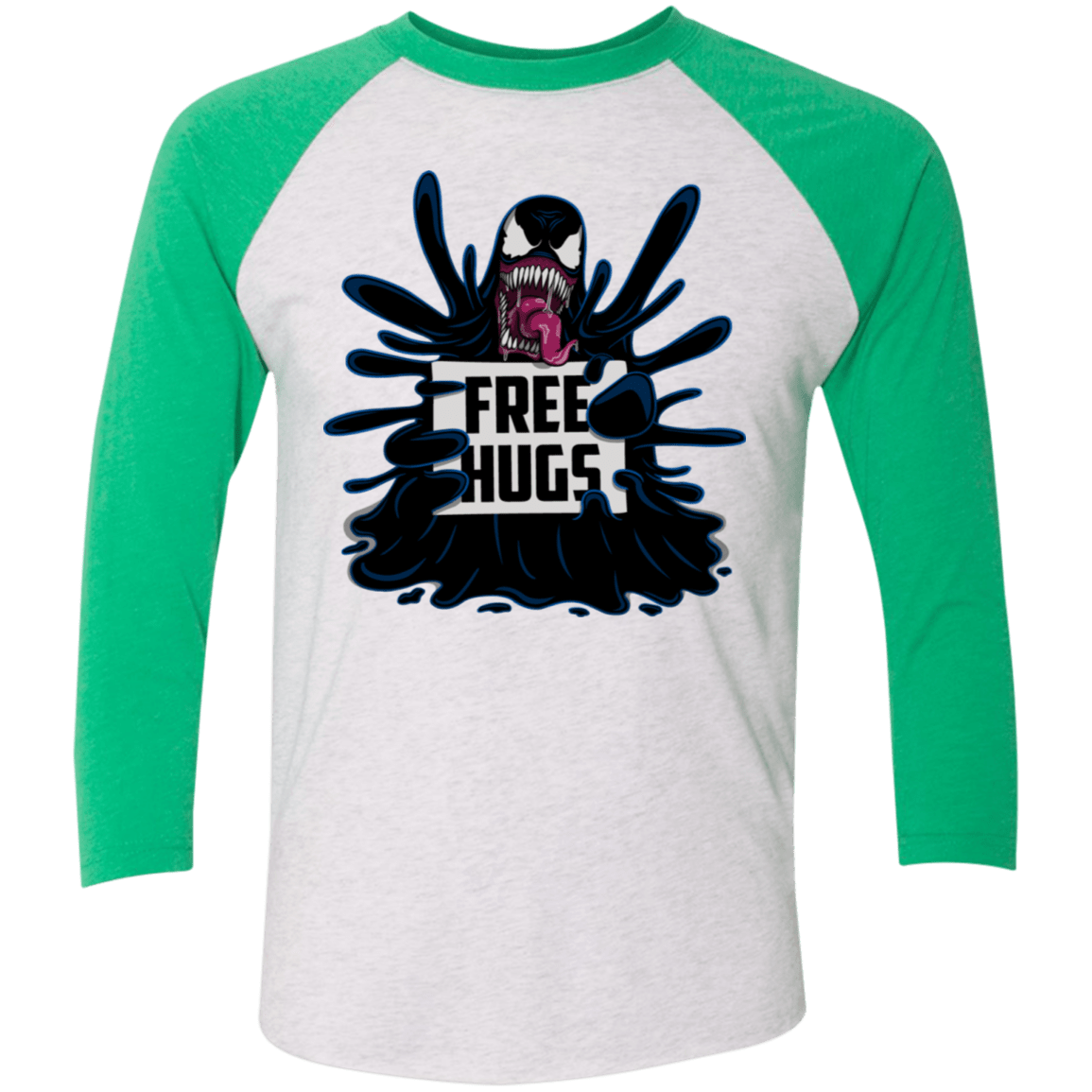 T-Shirts Heather White/Envy / X-Small Symbiote Hugs Men's Triblend 3/4 Sleeve