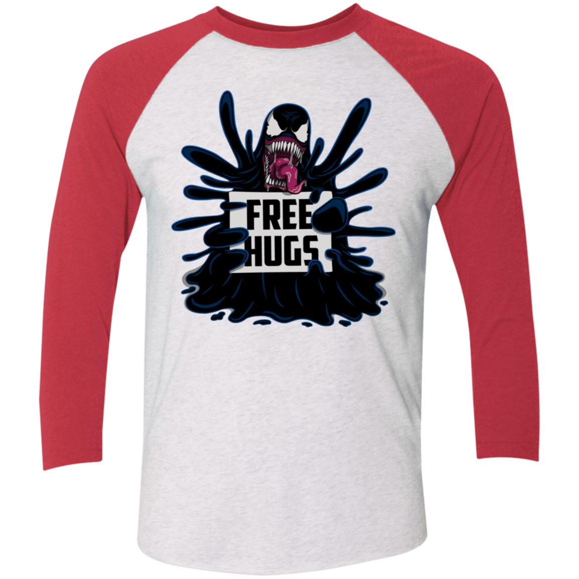 T-Shirts Heather White/Vintage Red / X-Small Symbiote Hugs Men's Triblend 3/4 Sleeve