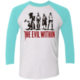 T-Shirts Heather White/Tahiti Blue / X-Small The Evil Within Men's Triblend 3/4 Sleeve