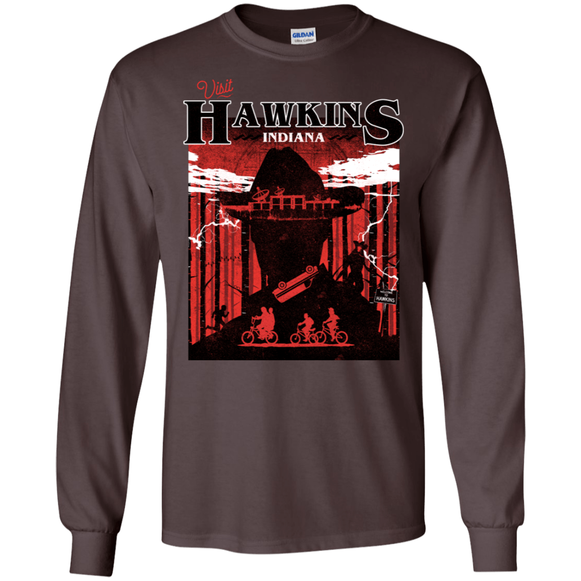 T-Shirts Dark Chocolate / S Visit Hawkins Men's Long Sleeve T-Shirt