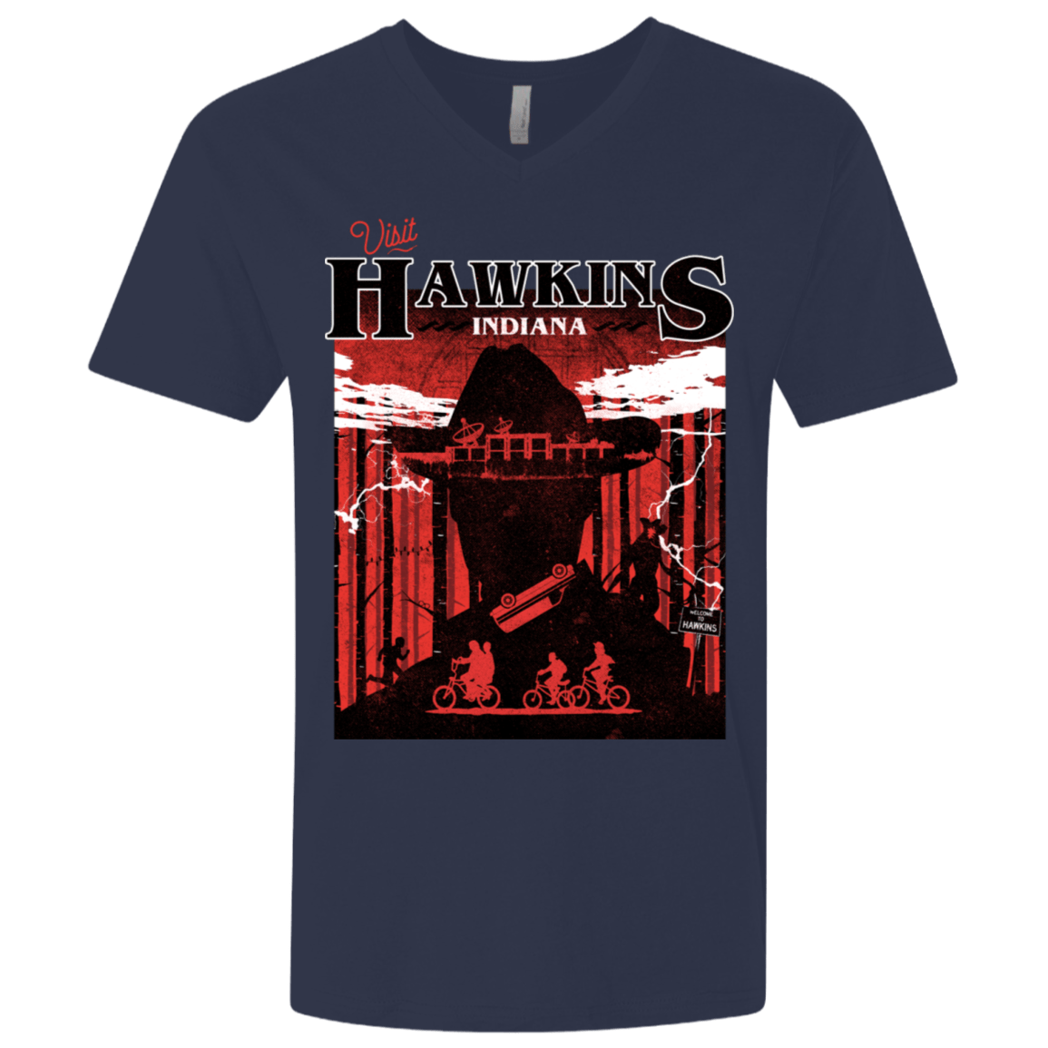 T-Shirts Midnight Navy / X-Small Visit Hawkins Men's Premium V-Neck