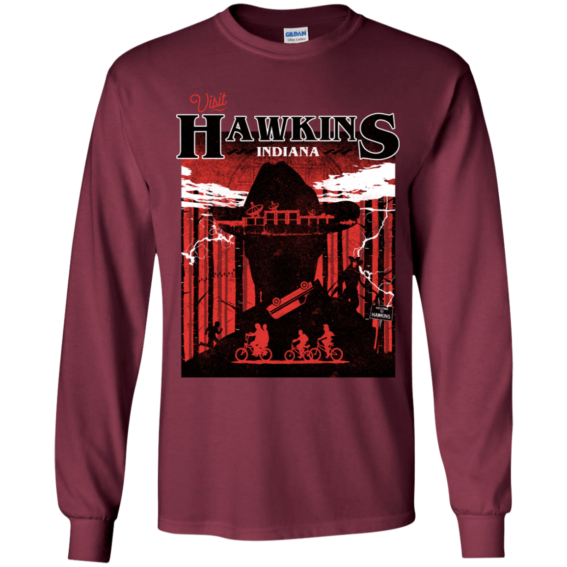 T-Shirts Maroon / YS Visit Hawkins Youth Long Sleeve T-Shirt