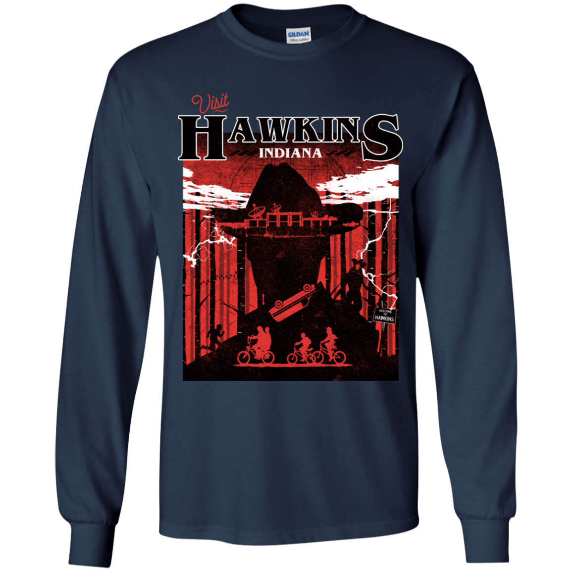 T-Shirts Navy / YS Visit Hawkins Youth Long Sleeve T-Shirt