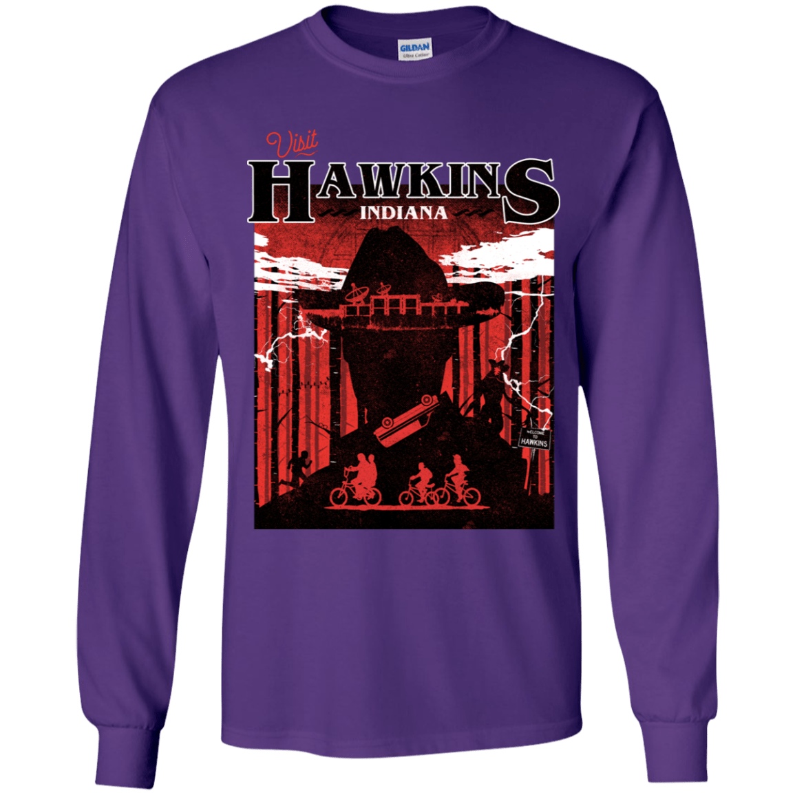 T-Shirts Purple / YS Visit Hawkins Youth Long Sleeve T-Shirt