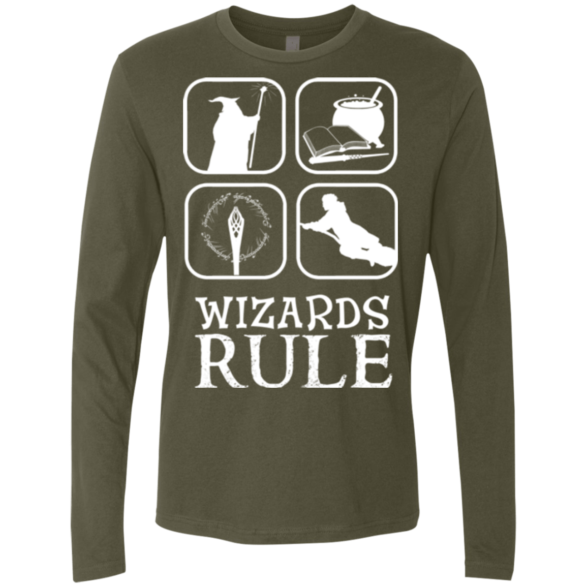 T-Shirts Military Green / Small Wizards Rule Men's Premium Long Sleeve