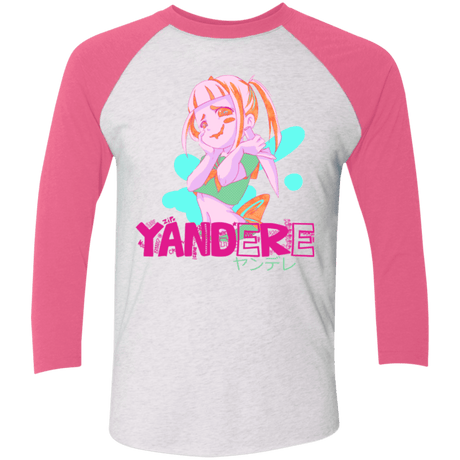 T-Shirts Heather White/Vintage Pink / X-Small Yandere Triblend 3/4 Sleeve