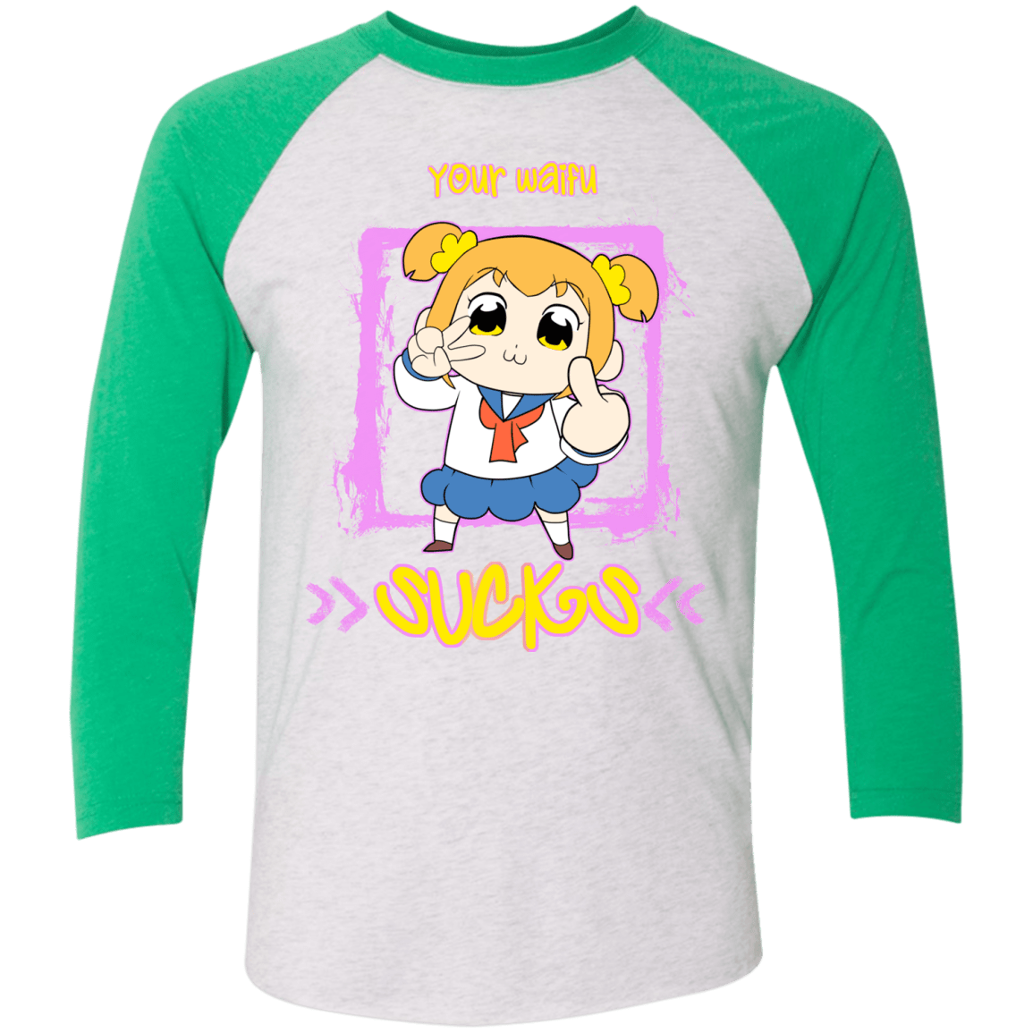 T-Shirts Heather White/Envy / X-Small Your Waifu Men's Triblend 3/4 Sleeve