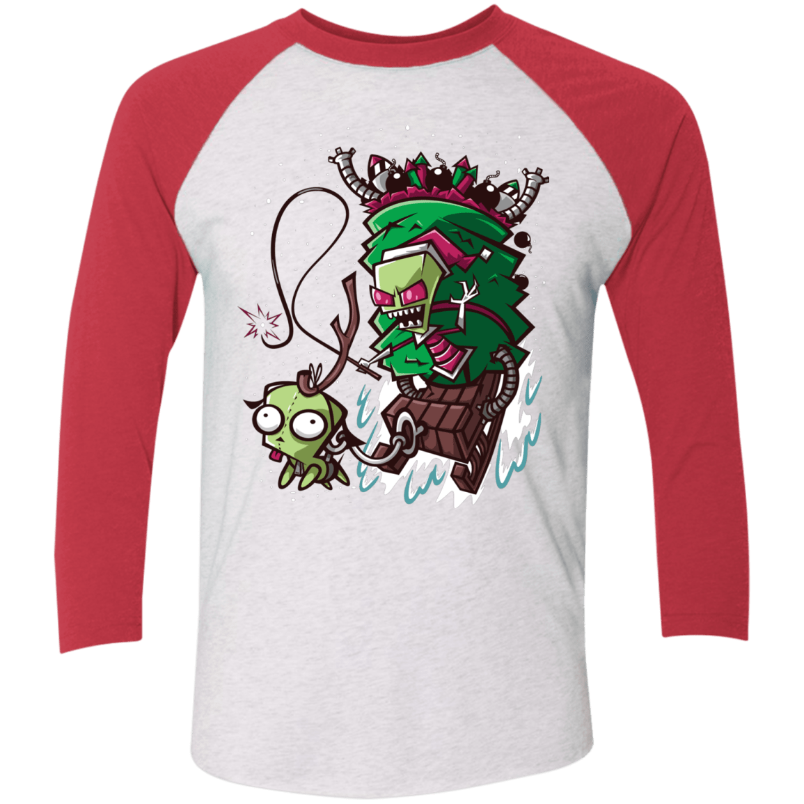 T-Shirts Heather White/Vintage Red / X-Small Zim Stole Christmas Triblend 3/4 Sleeve