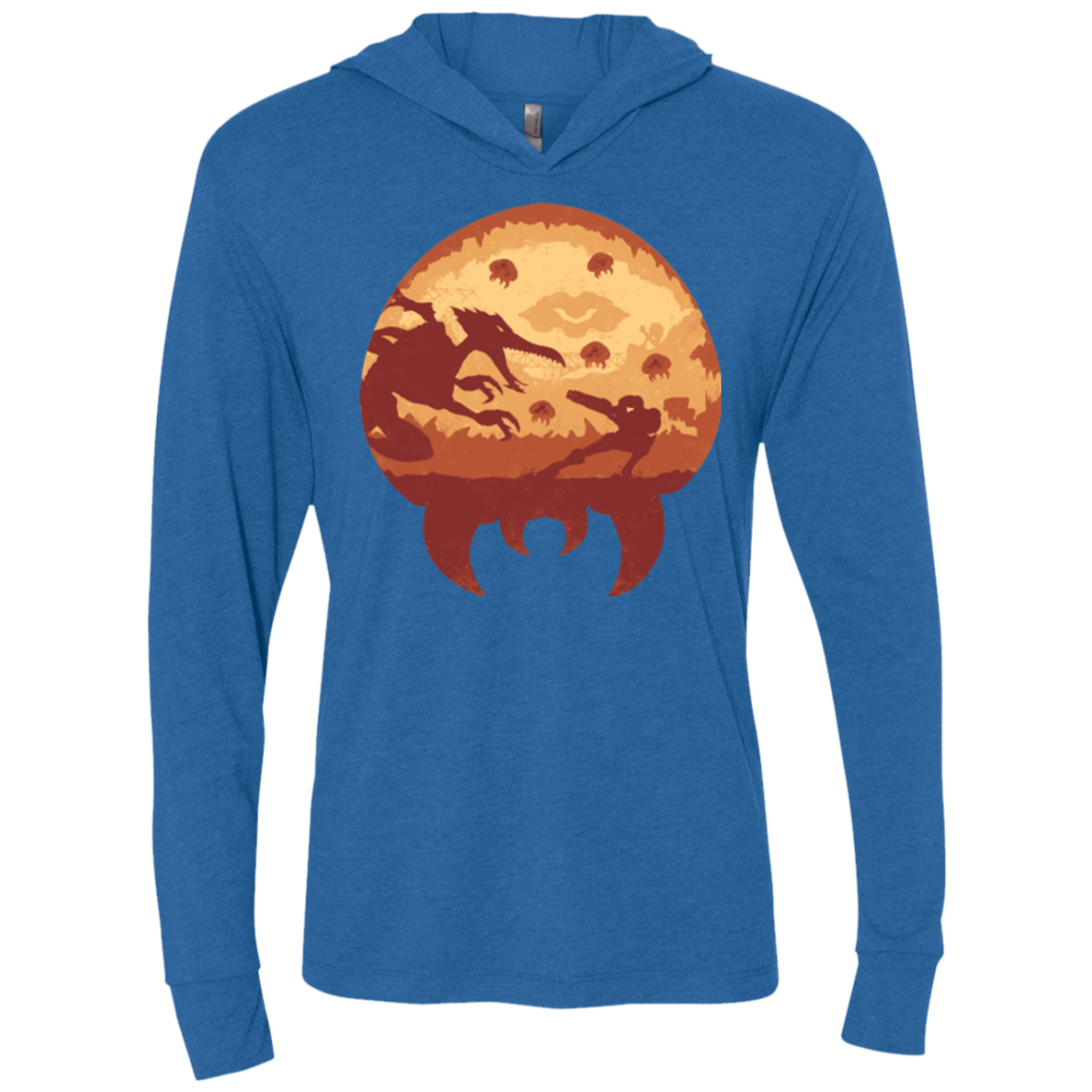 Escape from Zebes Triblend Long Sleeve Hoodie Tee