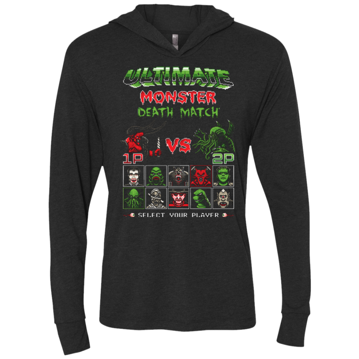Monster Death Match Triblend Long Sleeve Hoodie Tee