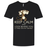 Keep Calm & Look Behind You A Three Headed Monkey Men's Premium V-Neck