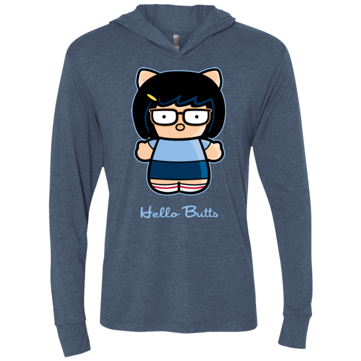 Hello Butts Triblend Long Sleeve Hoodie Tee