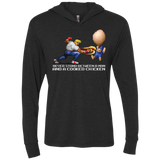 Never Stand Between A Man And A Cooked Chicken Triblend Long Sleeve Hoodie Tee