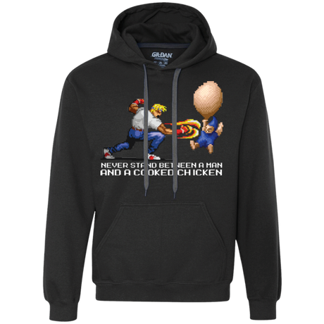 Never Stand Between A Man And A Cooked Chicken Premium Fleece Hoodie