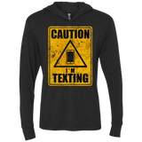 Caution I'm Texting Triblend Long Sleeve Hoodie Tee