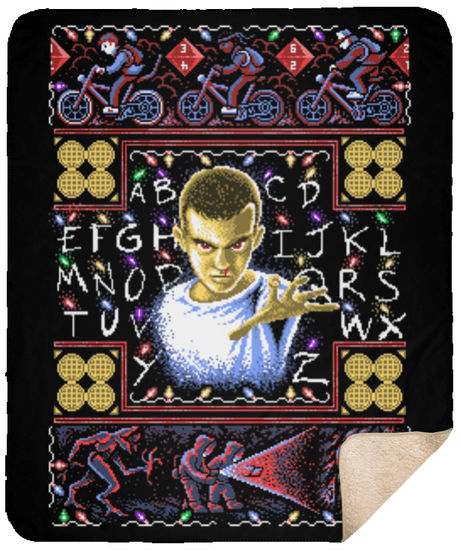 Blankets Black / One Size Stranger Things ugly sweater 50x60 Sherpa Blanket