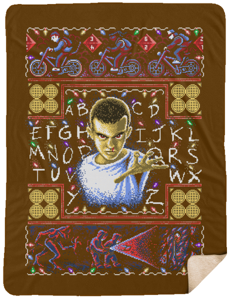 Blankets Brown / One Size Stranger Things ugly sweater 60x80 Sherpa Blanket