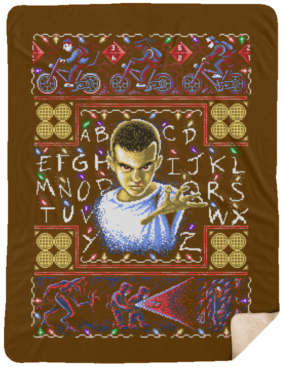 Blankets Brown / One Size Stranger Things ugly sweater 60x80 Sherpa Blanket
