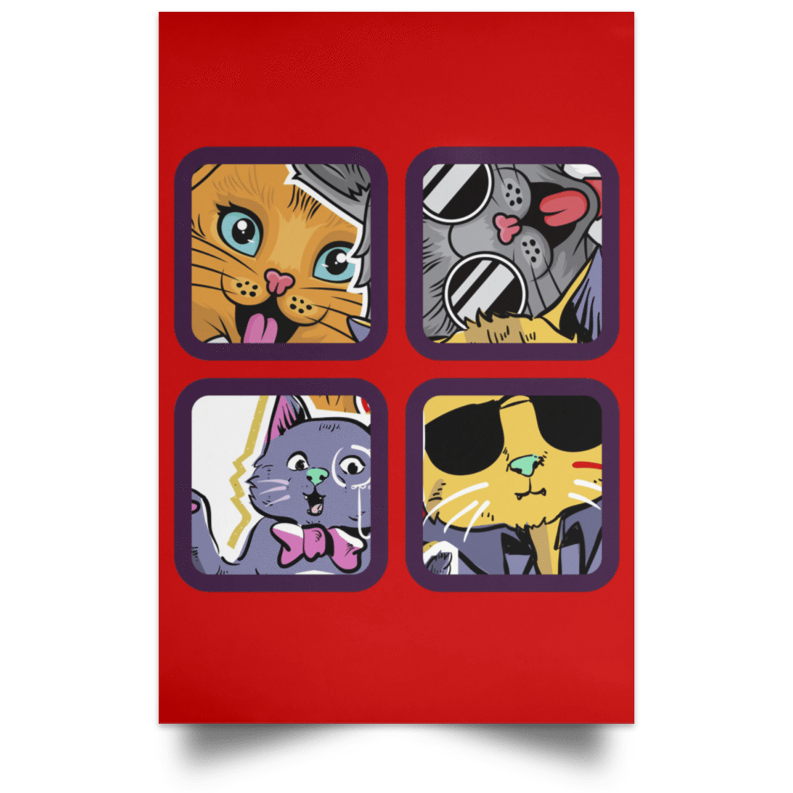 Housewares Red / 12" x 18" 4 Cool Cats Portrait Poster