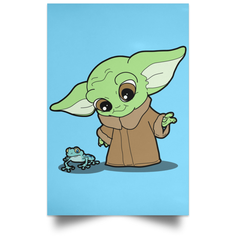 Housewares Columbia Blue / 12" x 18" Baby Yoda and Frog Portrait Poster