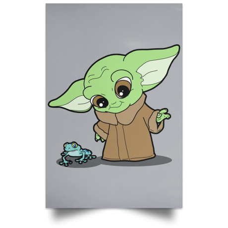Housewares Grey / 12" x 18" Baby Yoda and Frog Portrait Poster