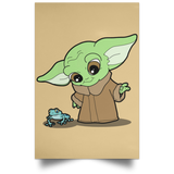 Housewares Tan / 12" x 18" Baby Yoda and Frog Portrait Poster