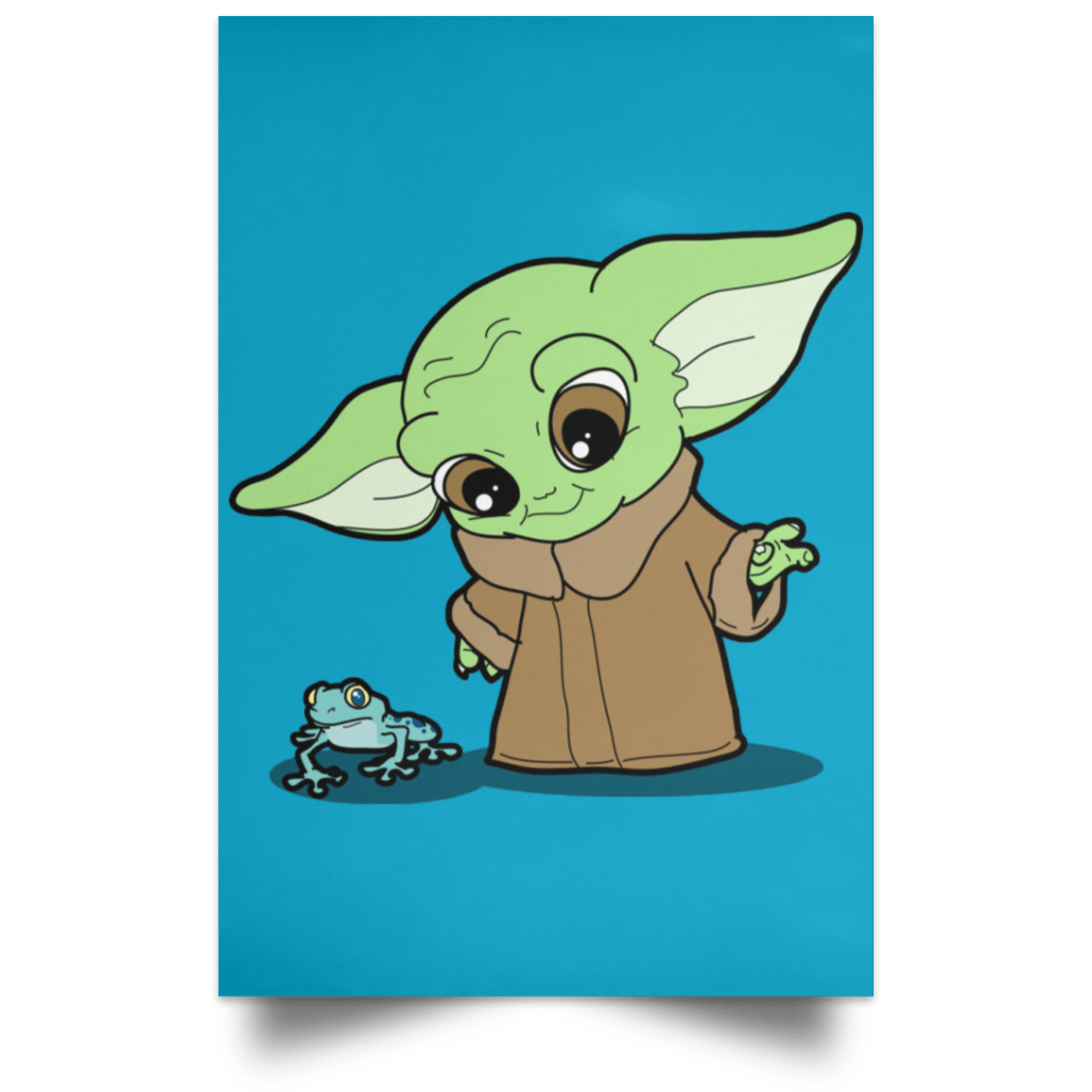 Housewares Turquoise / 12" x 18" Baby Yoda and Frog Portrait Poster