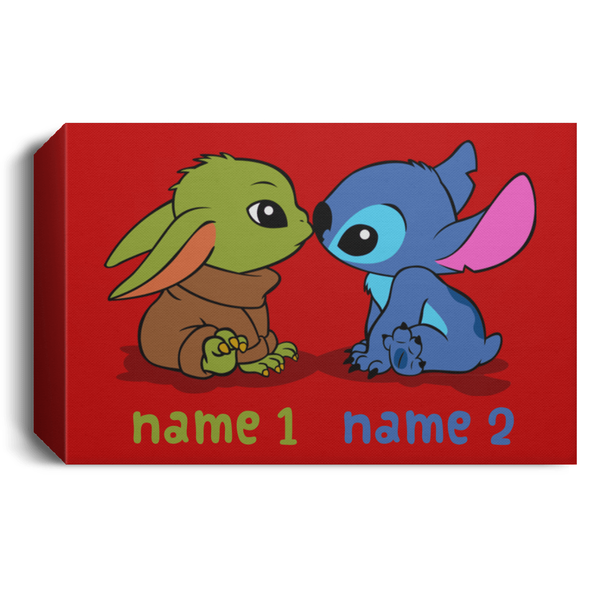 Housewares Red / 24" x 16" Baby Yoda and Stitch Personalized Landscape Canvas