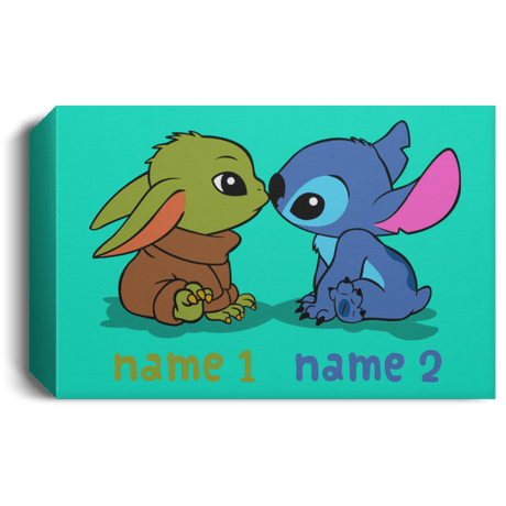 Housewares Teal / 24" x 16" Baby Yoda and Stitch Personalized Landscape Canvas