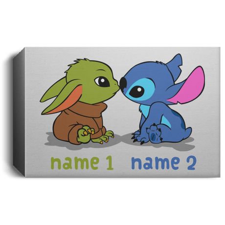 Housewares White / 24" x 16" Baby Yoda and Stitch Personalized Landscape Canvas