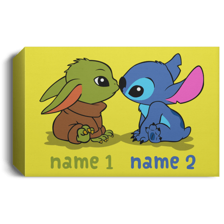 Housewares Yellow / 24" x 16" Baby Yoda and Stitch Personalized Landscape Canvas