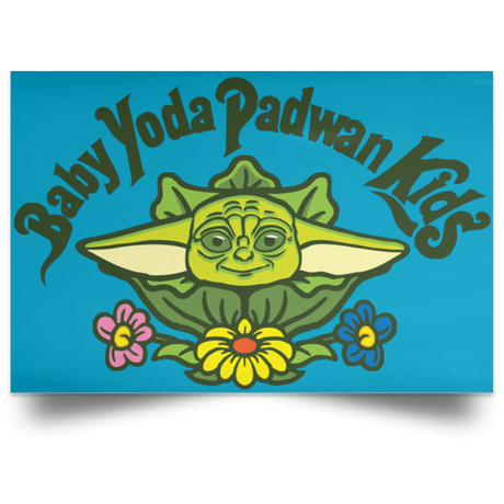 Housewares Turquoise / 18" x 12" Baby Yoda Padwan Kids Landscape Poster