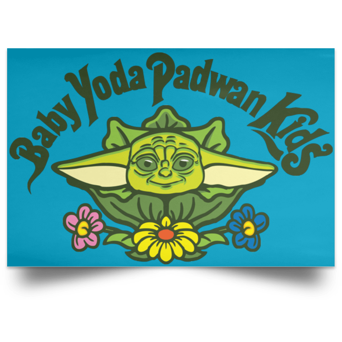 Housewares Turquoise / 18" x 12" Baby Yoda Padwan Kids Landscape Poster