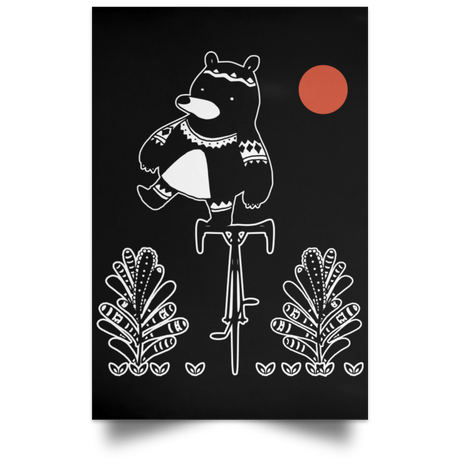 Housewares Black / 12" x 18" Bear On A Bike Portrait Poster