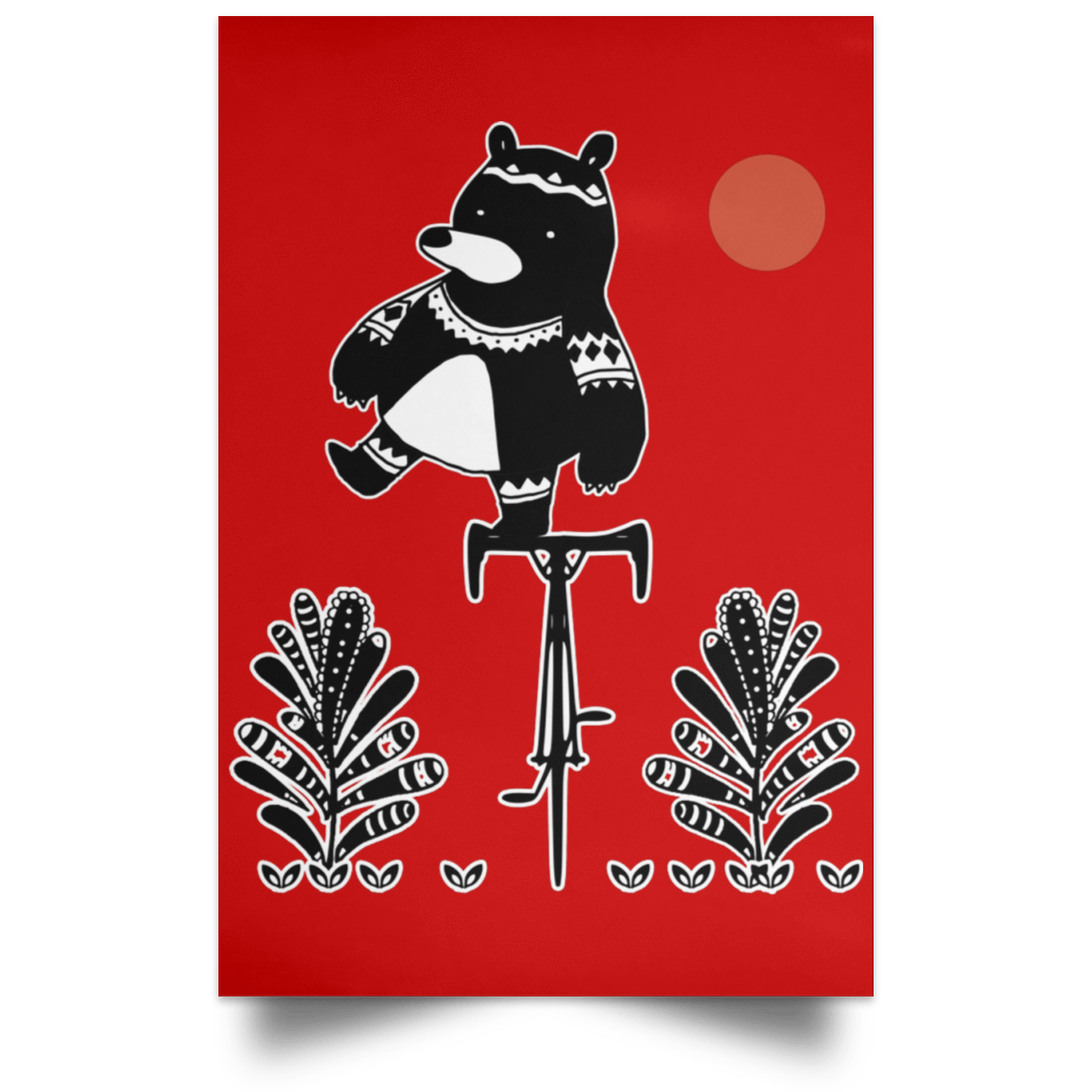 Housewares Red / 12" x 18" Bear On A Bike Portrait Poster