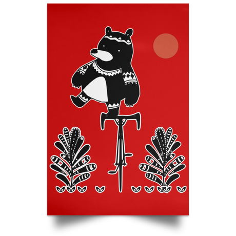 Housewares Red / 12" x 18" Bear On A Bike Portrait Poster