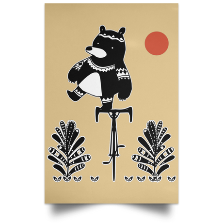 Housewares Tan / 12" x 18" Bear On A Bike Portrait Poster