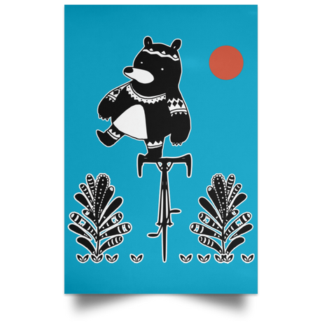 Housewares Turquoise / 12" x 18" Bear On A Bike Portrait Poster