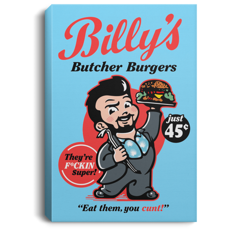 Housewares Columbia Blue / 8" x 12" Billy Butcher Burgers Premium Portrait Canvas