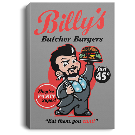 Housewares Gray / 8" x 12" Billy Butcher Burgers Premium Portrait Canvas