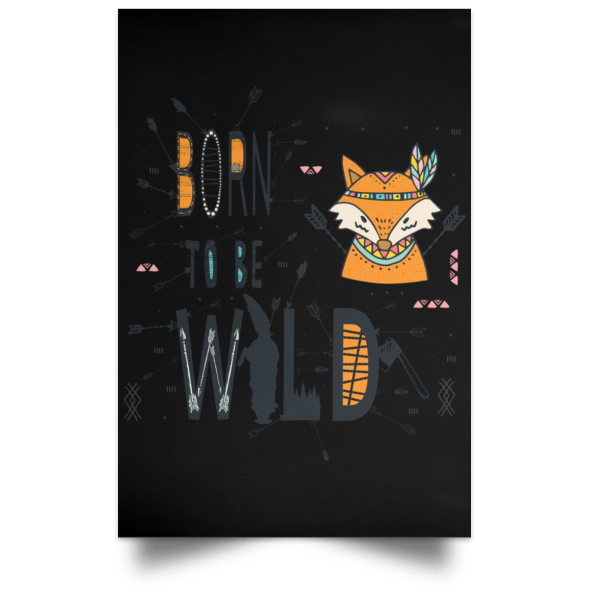 Housewares Black / 12" x 18" Born To Be Wild Fox Portrait Poster