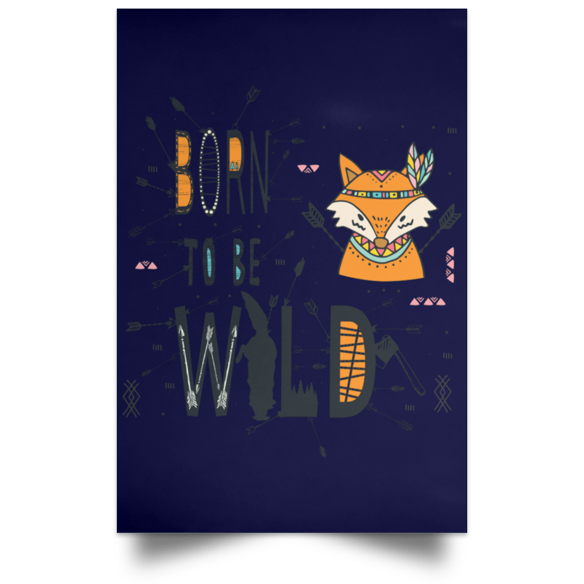 Housewares Navy / 12" x 18" Born To Be Wild Fox Portrait Poster
